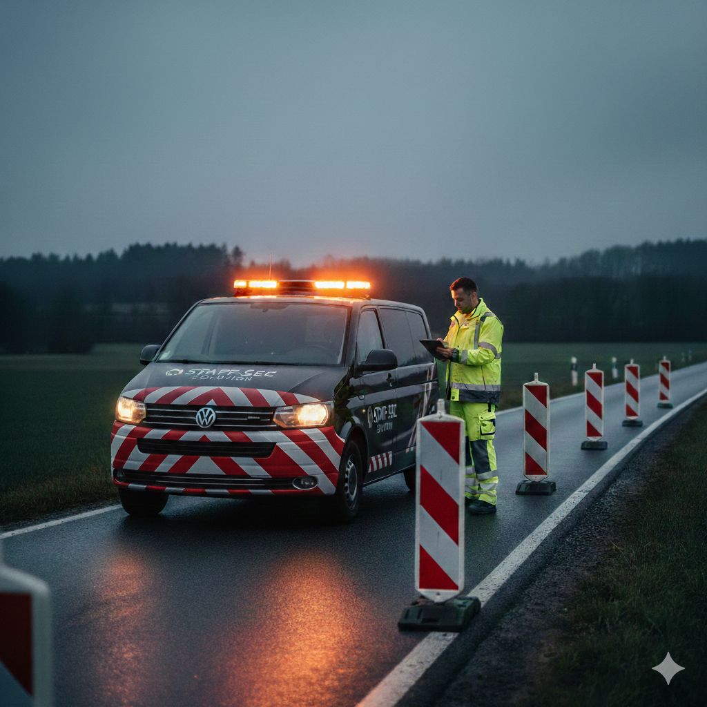 Kontrollfahrt bei Nacht – StaffSec Einsatzfahrzeug bei Streckenkontrolle nach RSA 21